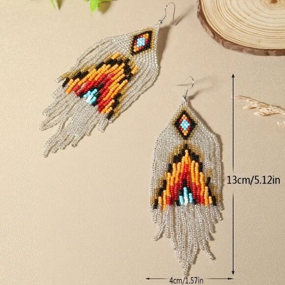 Handmade Native American-Style Beaded Tassel Fashion* Earrings Extra Long 1 pair - Picture 8 of 17